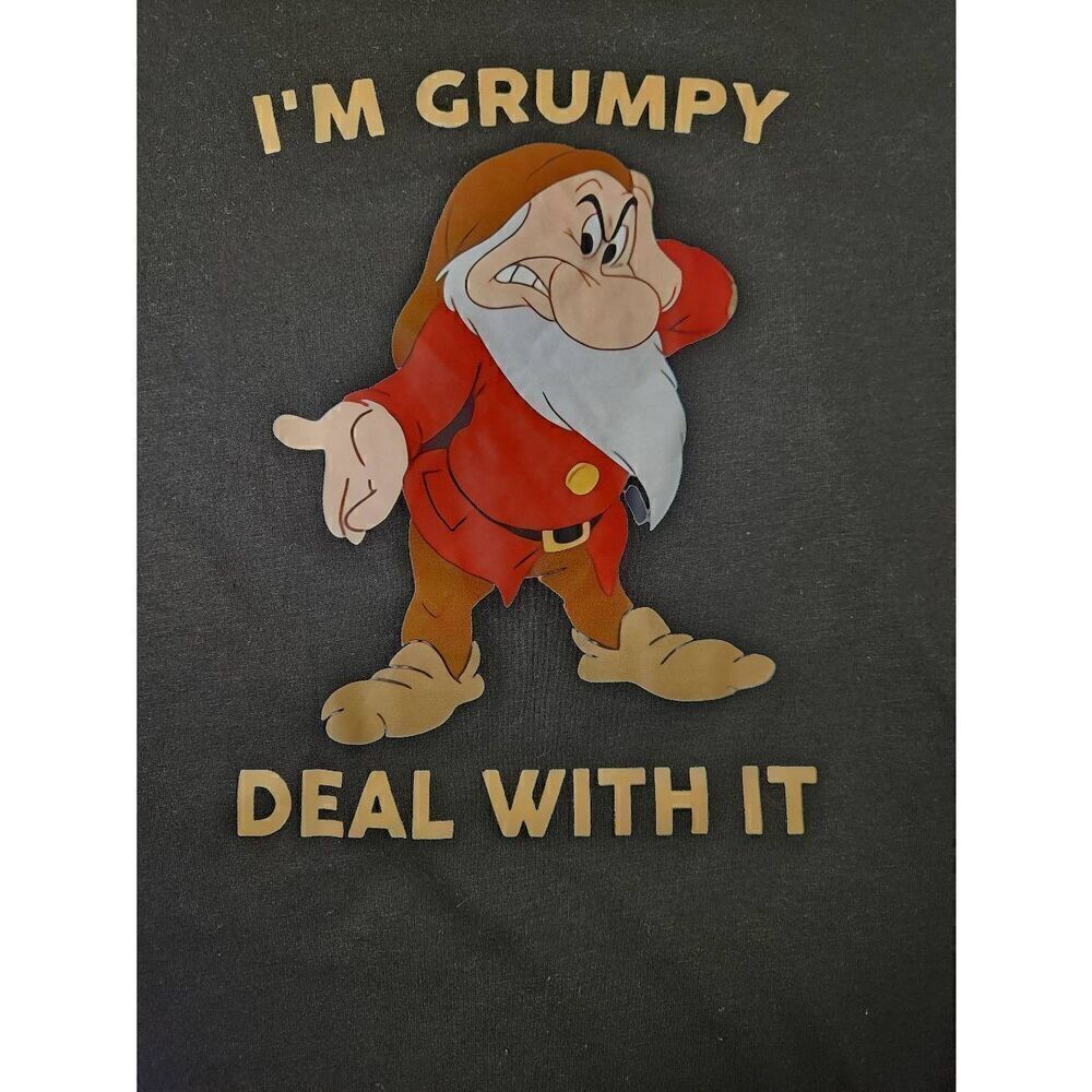 No Brand black t-shirt with Grumpy Dwarf on the front with "I'm grumpy deal with